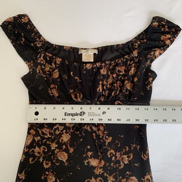VTG Y2K La Belle Babydoll Milkmaid Midi Dress Women M Black Floral Whimsigoth - Picture 10 of 11